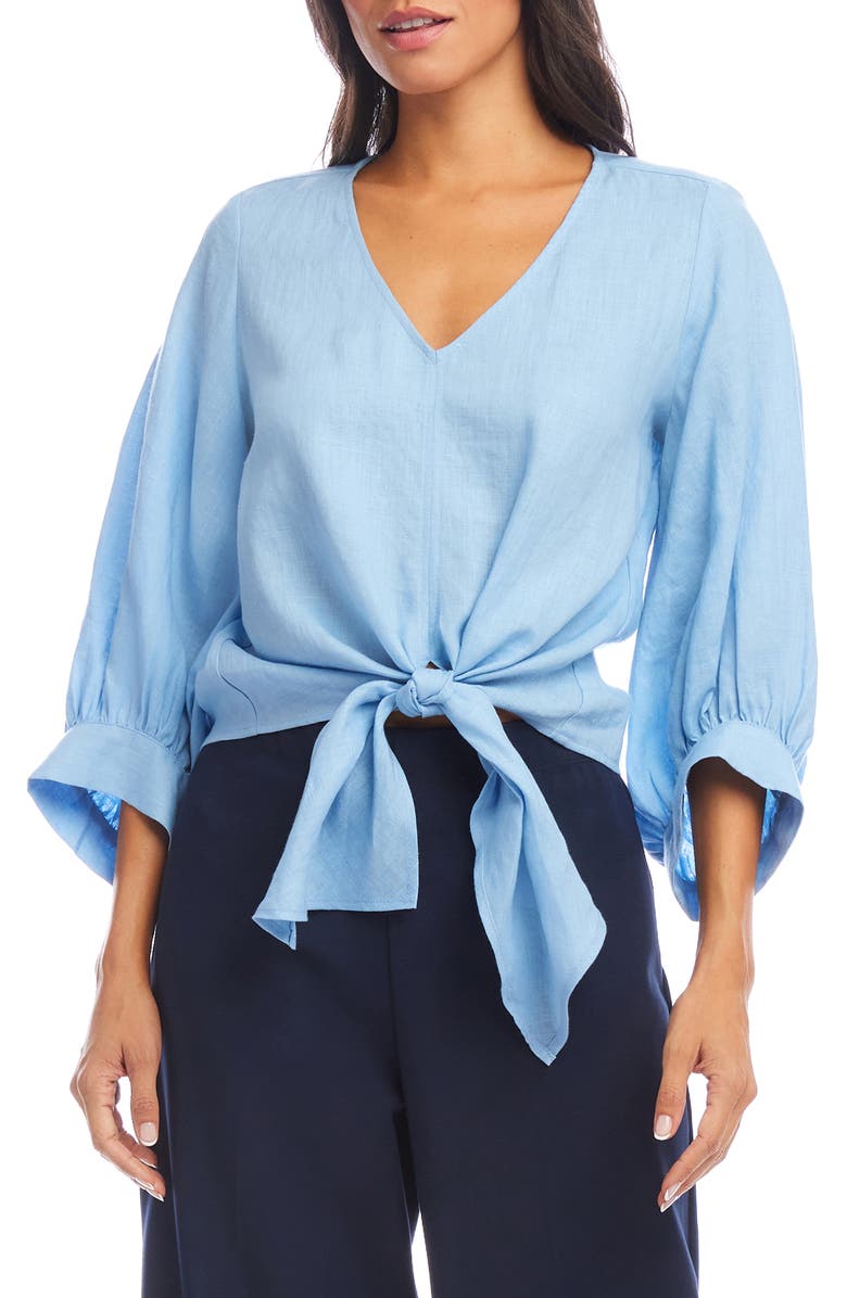 Karen Kane Tie Front Linen Top, Main, color, 