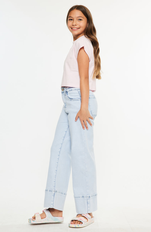 Kancan Kassie Kids High Rise Crop Wide Leg Jeans In Brown