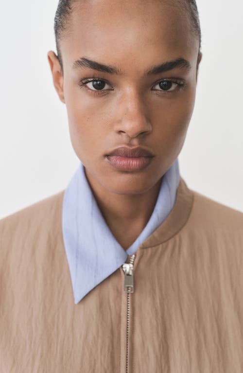 Mango Textured Bomber Jacket In Medium Brown