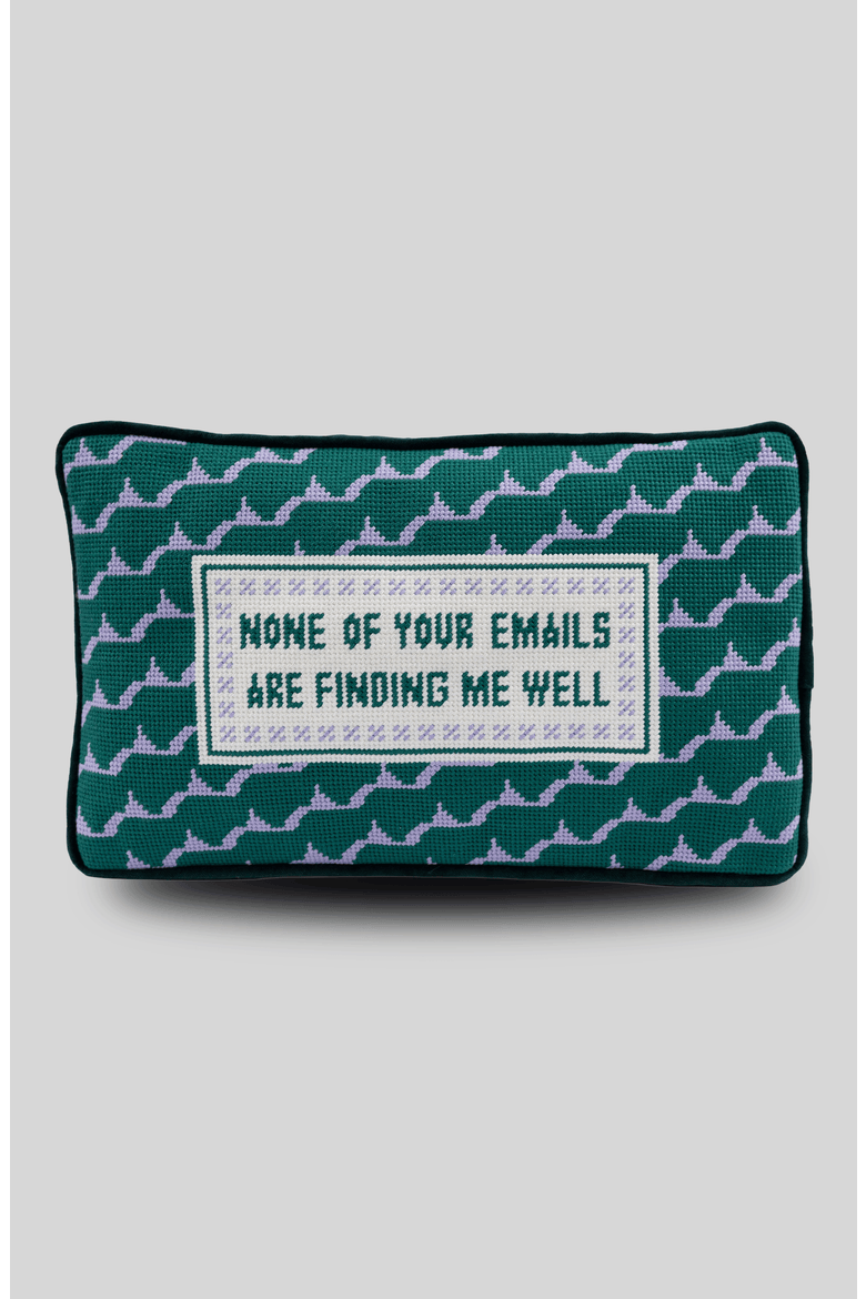 Emails Finding Me Needlepoint Pillow, Main, color, Dark Green