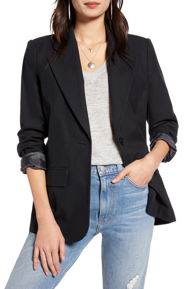 Textured One-Button Blazer, Main, color, BLACK