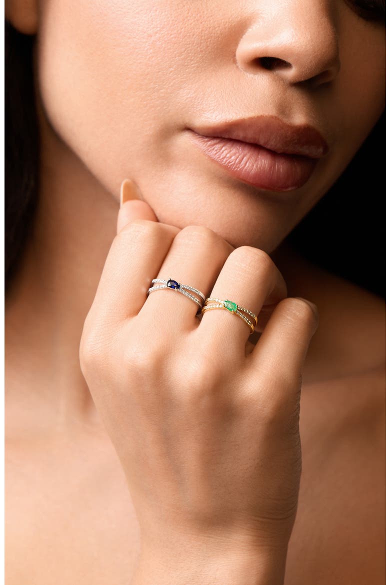 El Mar 18K Gold Gemstone & Diamond Stackable Ring, Alternate, color, 18K WHITE GOLD SAPPHIRE