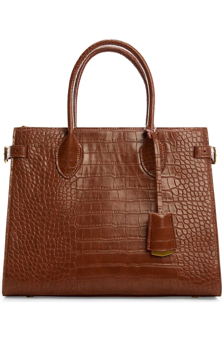 MANGO Croc Embossed Faux Leather Tote Bag, Main, color,