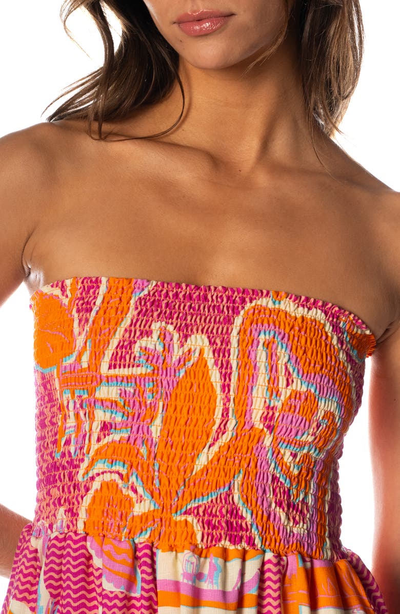 Maaji Betty Flamingo Glow Strapless Cover-Up Romper, Alternate, color, Open Purple