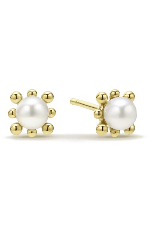 Lagos 18k Yellow Gold Luna Cultured Pearl Fleur Stud Earrings In Gold