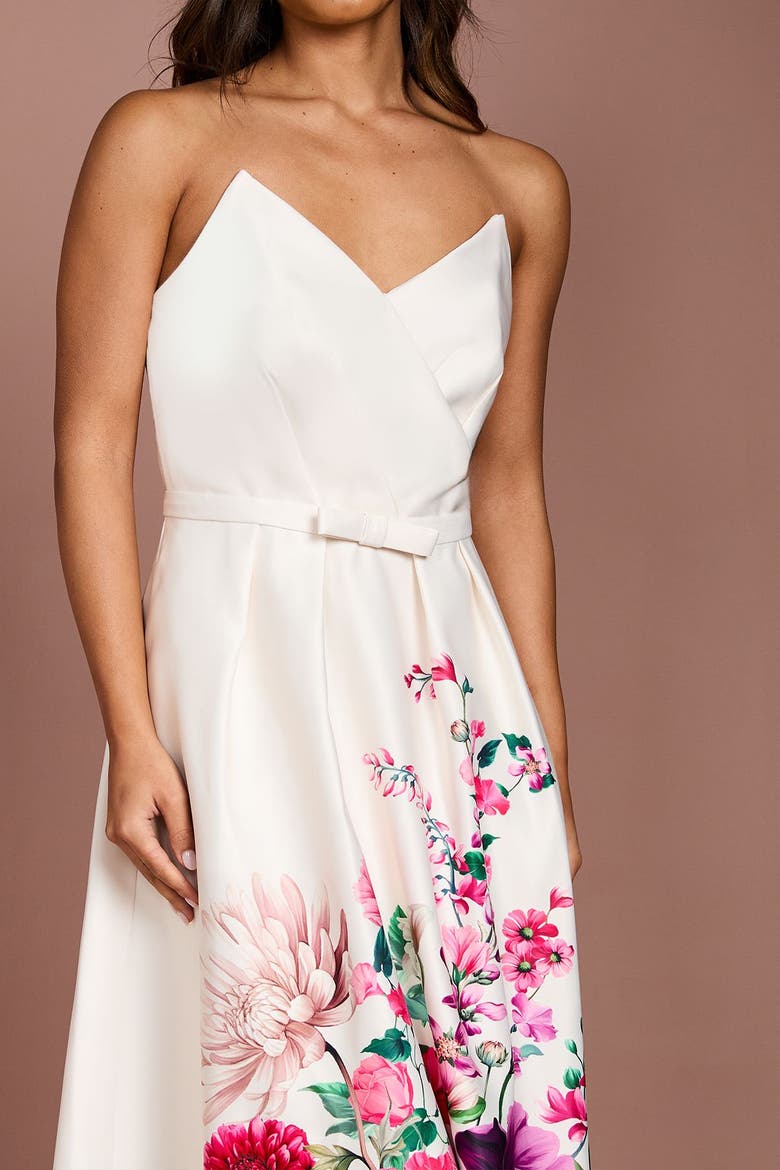 Wired Bandeau Border Print Maxi Dress, Alternate, color, Ivory