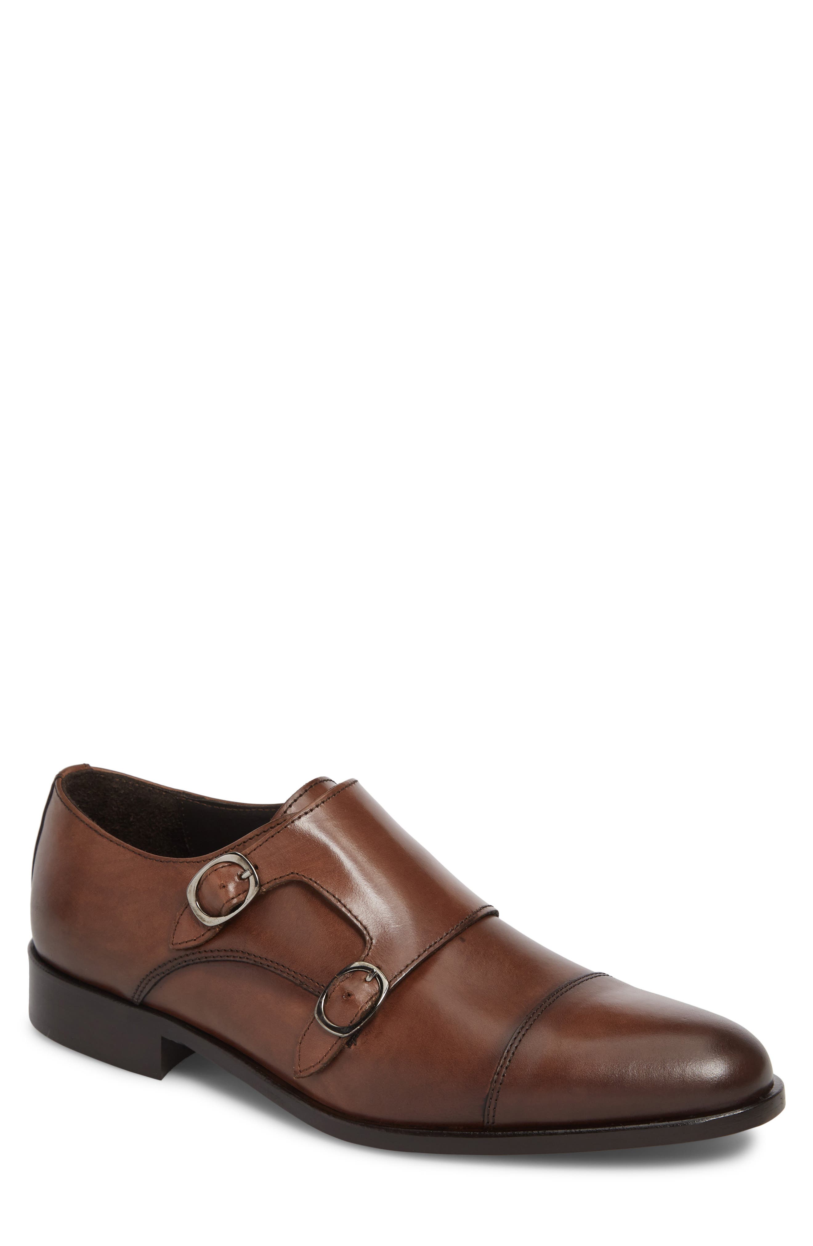 Ronald Double Monk Strap Shoe, Main, color, CORK BROWN LEATHER