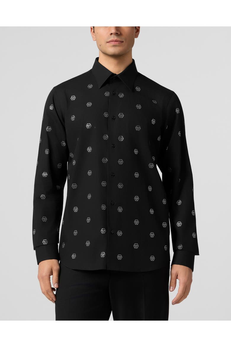 Sugar Daddy Cut Shirt Monogram Strass Men, Main, color, black