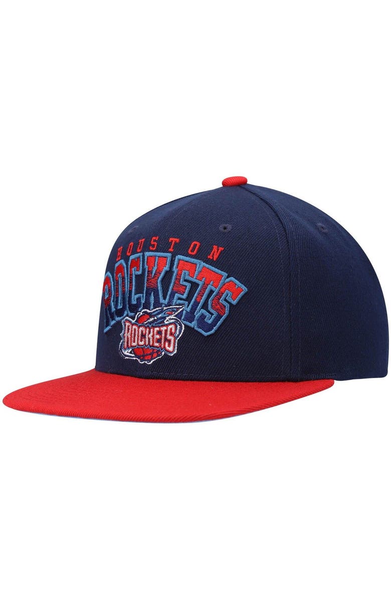 Mitchell & Ness Men's Mitchell & Ness Navy/Red Houston Rockets Hardwood Classics Gradient Wordmark Snapback Hat, Main, color,