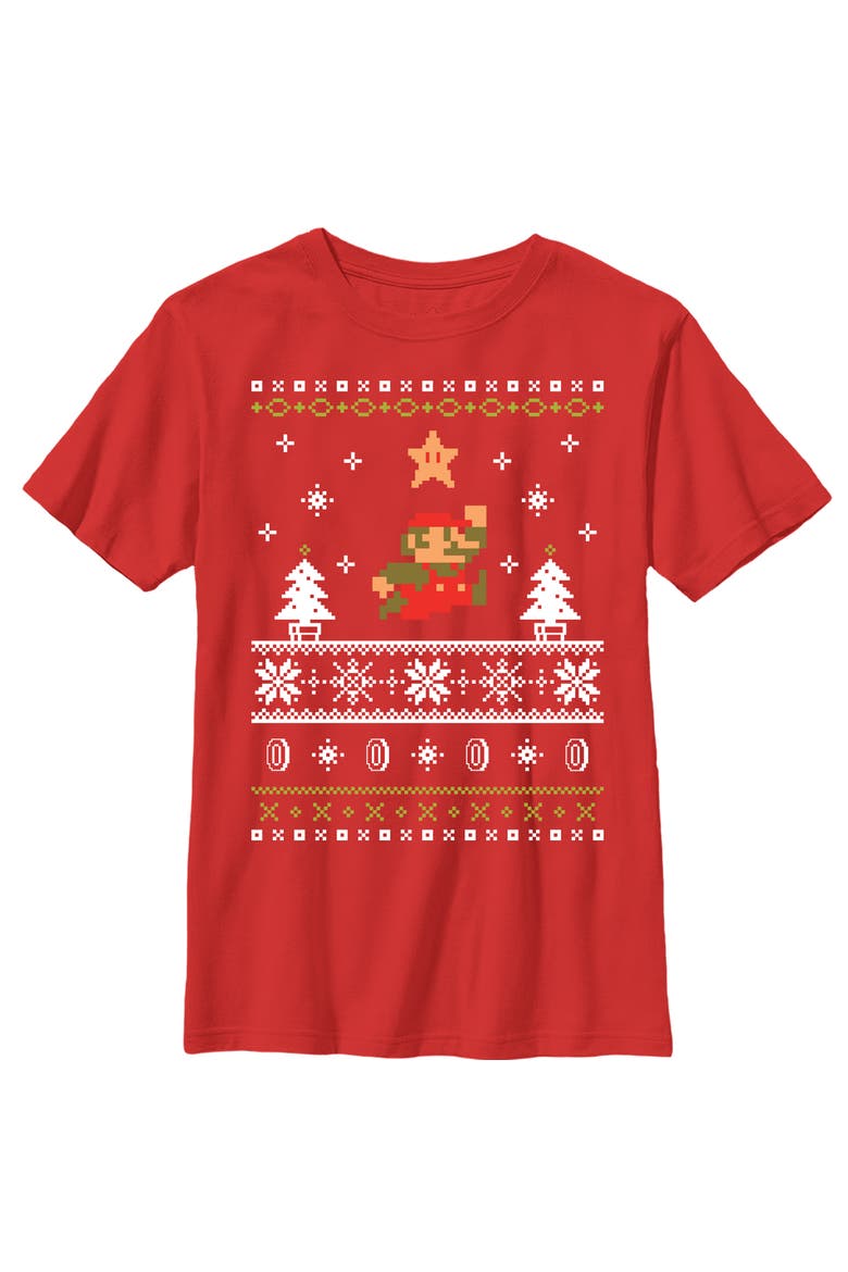 Boy's Nintendo Ugly Christmas Mario  Graphic T-Shirt, Main, color, Red