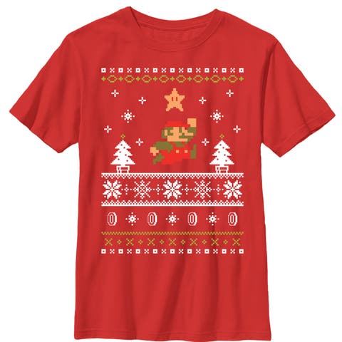 Boy's Nintendo Ugly Christmas Mario  Graphic T-Shirt