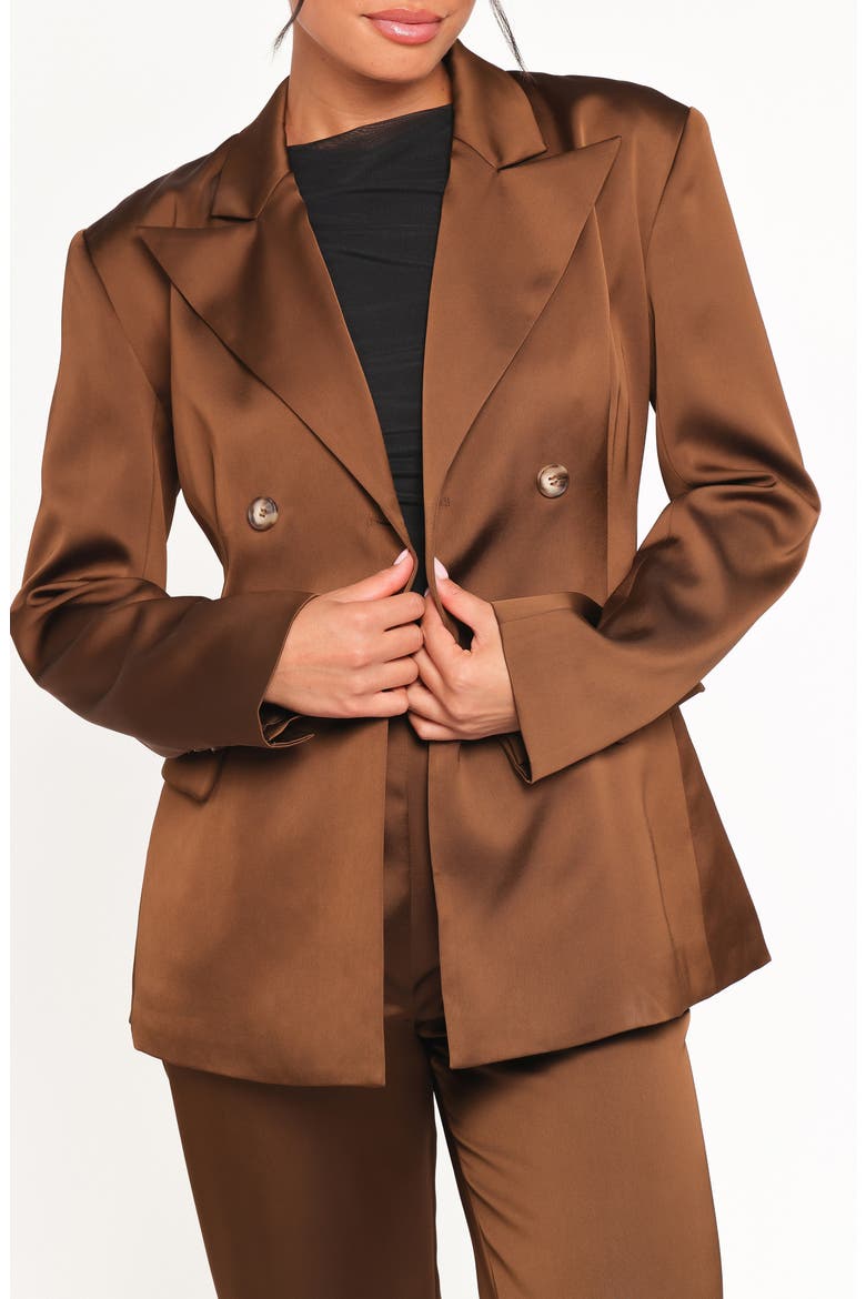 Trina Double Breasted Satin Blazer, Alternate, color, BROWN