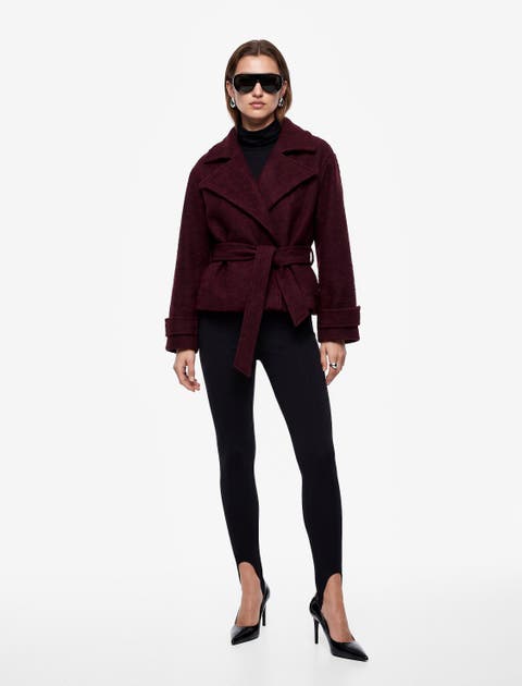 Notched Collar Long Sleeve Tweed Jacket With Belted