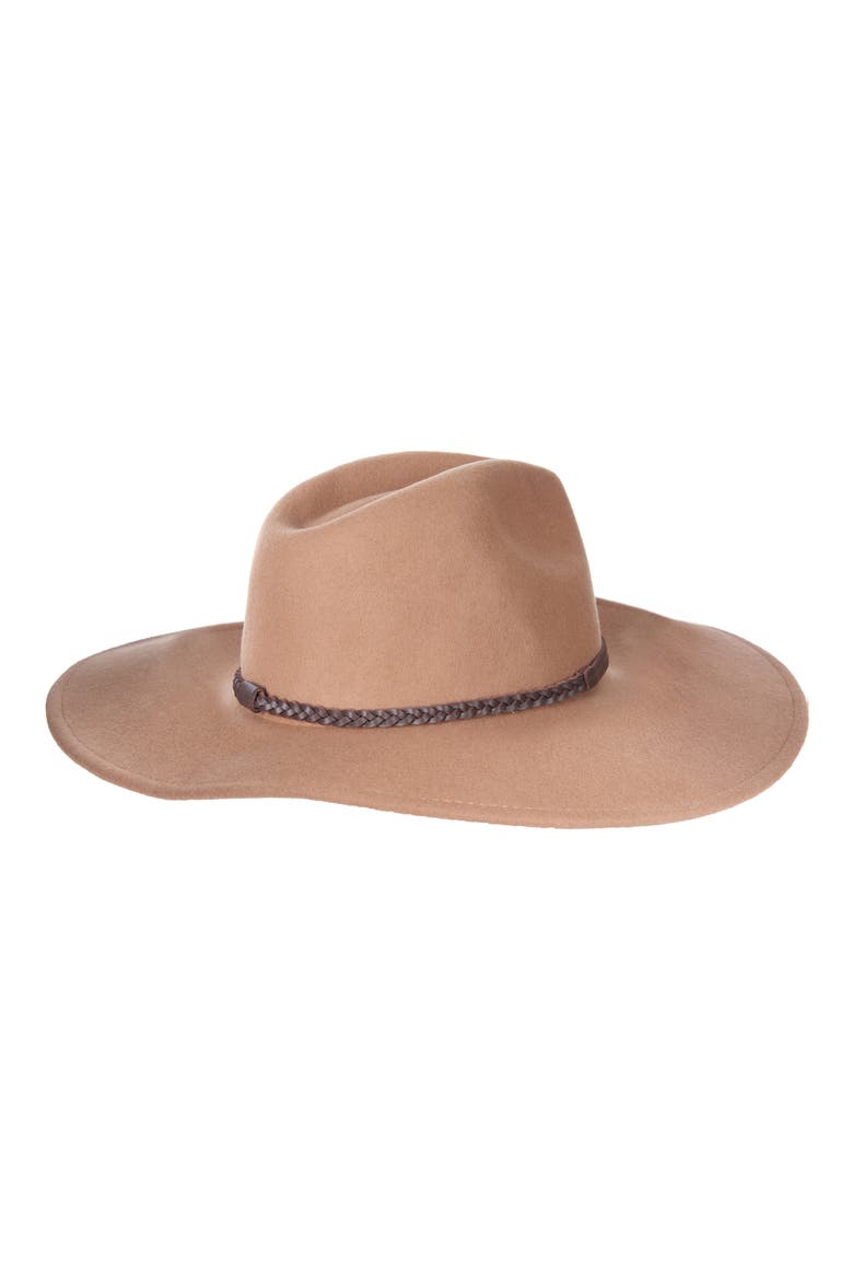 Leather Braid Wool Fedora, Alternate, color, CAMEL