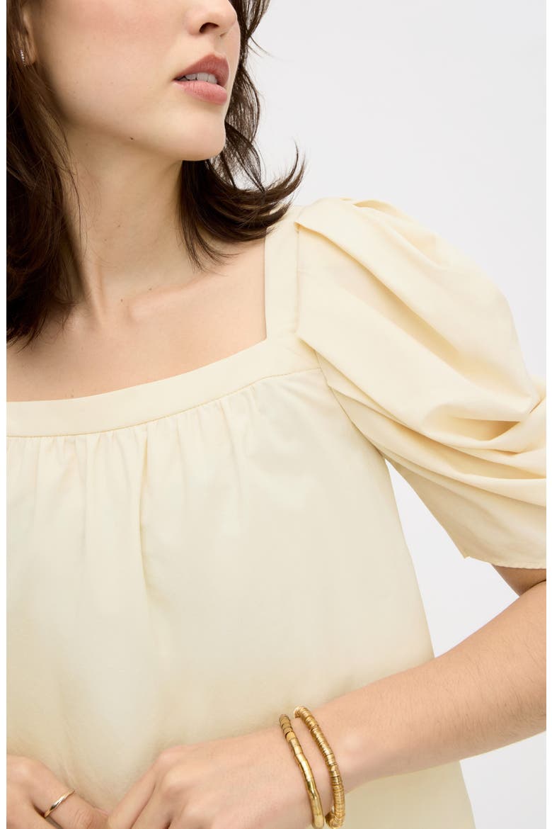 Puff Sleeve Square Neck Top, Alternate, color, ALMOND