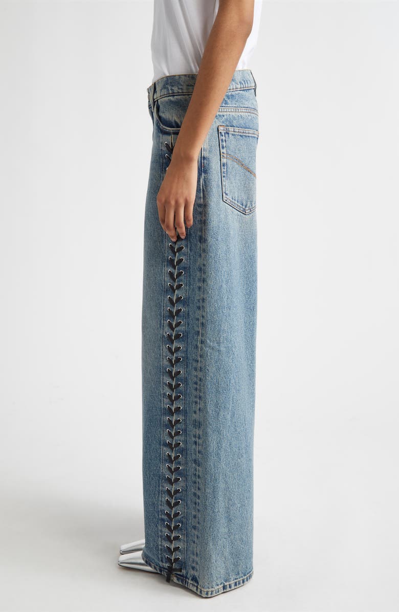 Stella McCartney Lacing Denim Wide Leg Jeans, Alternate, color, Mid Blue