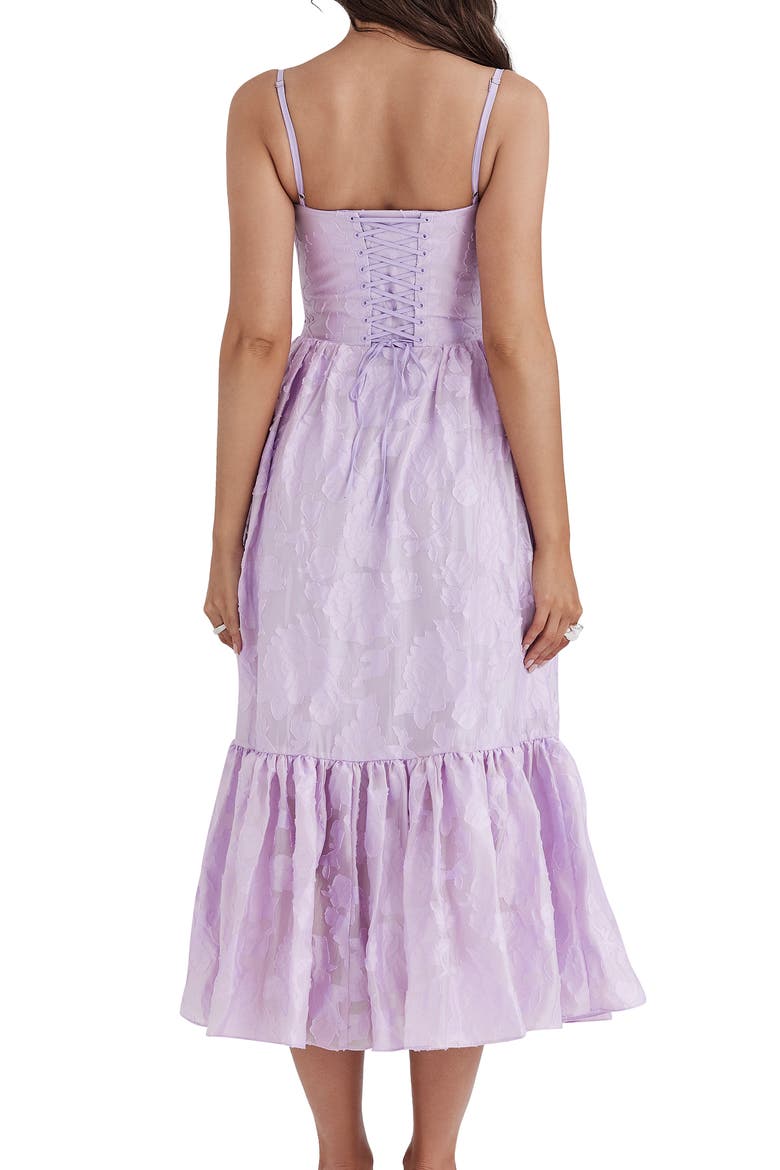 Mira Organza Corset Midi Dress, Alternate, color, PASTEL LILAC