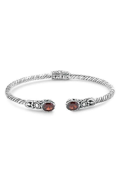 Sterling Silver Oval Garnet Bangle Bracelet
