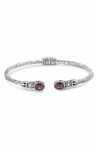 SAMUEL B. Sterling Silver Oval Garnet Bangle Bracelet