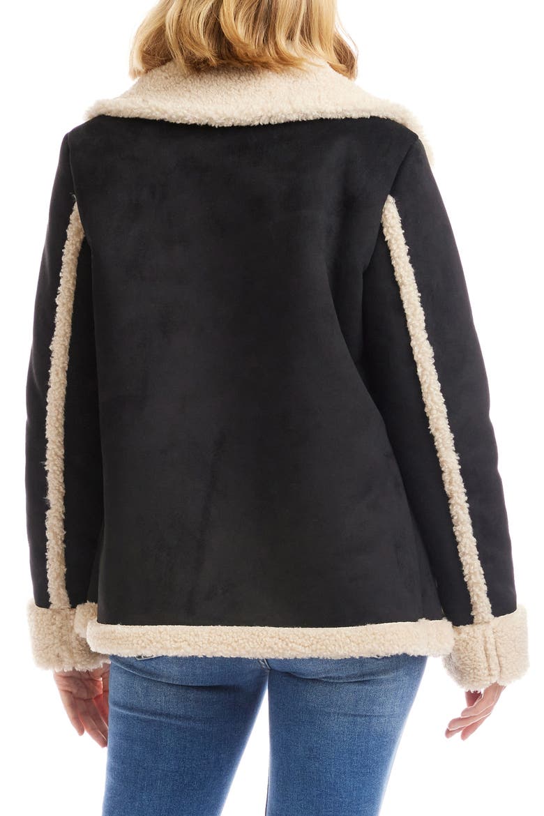 Faux Suede & Faux Shearling Trim Jacket, Alternate, color, BLACK/ CREAM