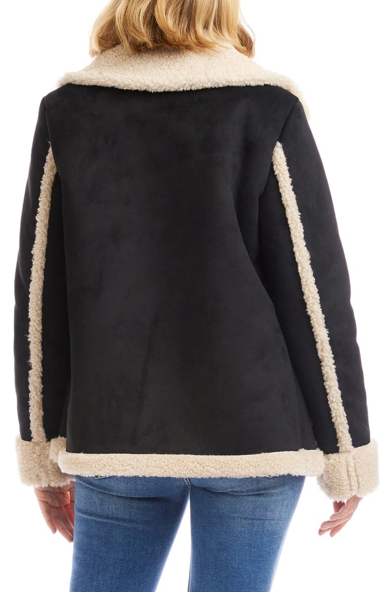 Karen Kane Faux Suede & Faux Shearling Trim Jacket, Alternate, color, Black/ Cream