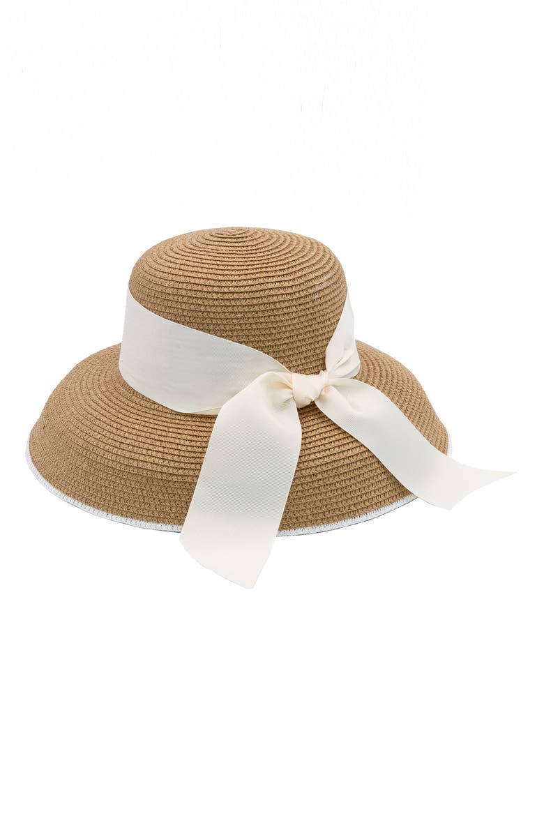 Bow Bell Straw Hat, Main, color, BEIGE/ WHITE