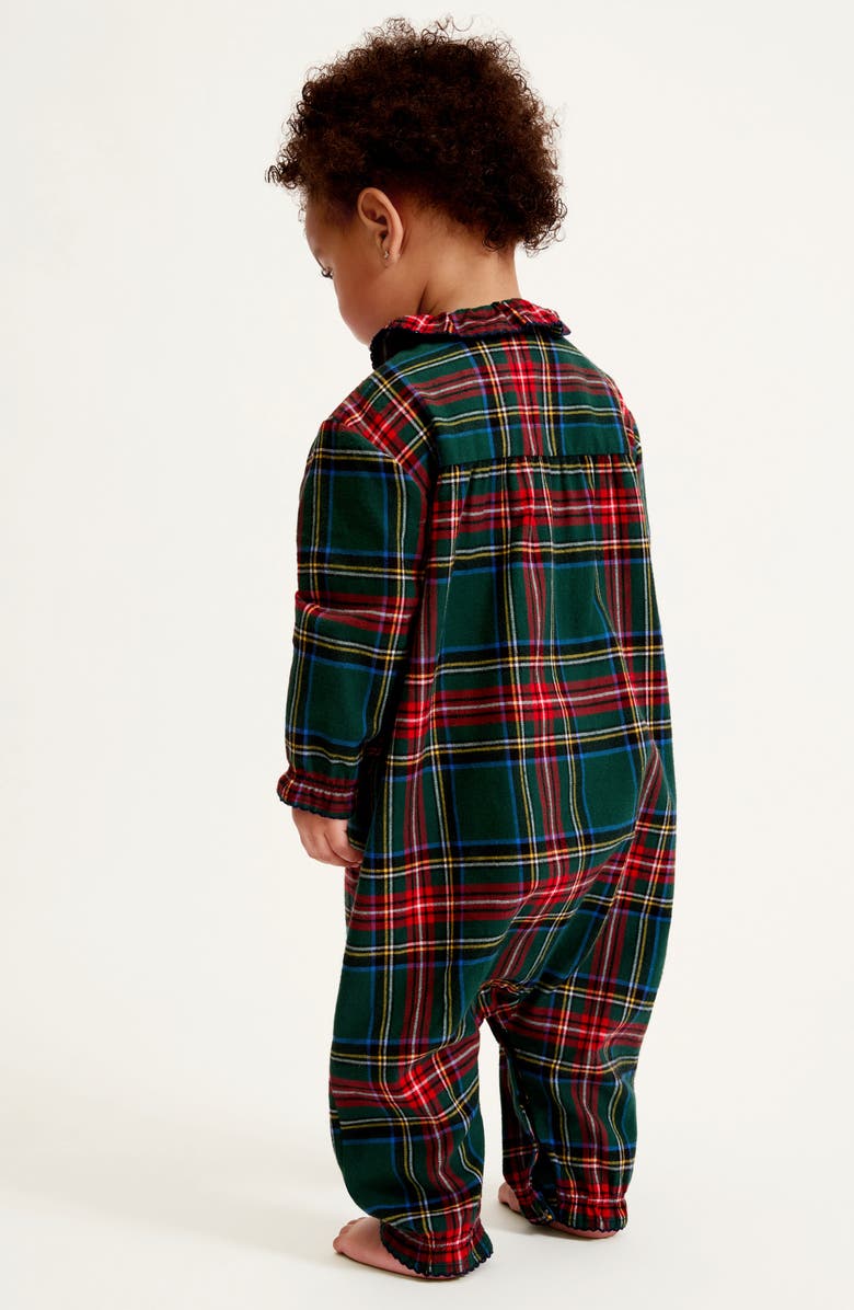 Petite Plume Madeline Kensington Tartan One-Piece Brushed Twill Pajamas, Alternate, color, Green