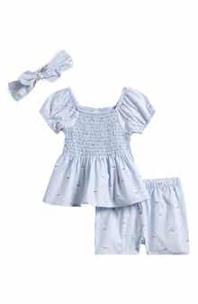 PL Baby by Petit Lem Floral Woven Smocked Top & Shorts & Headband Set