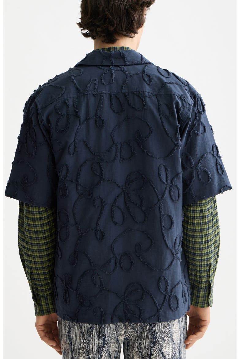 Oversize Textured Short Sleeve Cotton Blend Button-Up Shirt, Alternate, color, SKY CAPTAIN