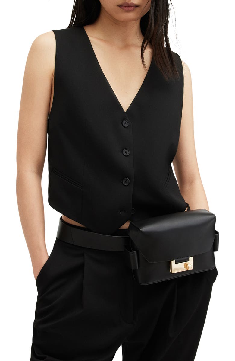 AllSaints Frankie Convertible Leather Crossbody Bag, Alternate, color, Black