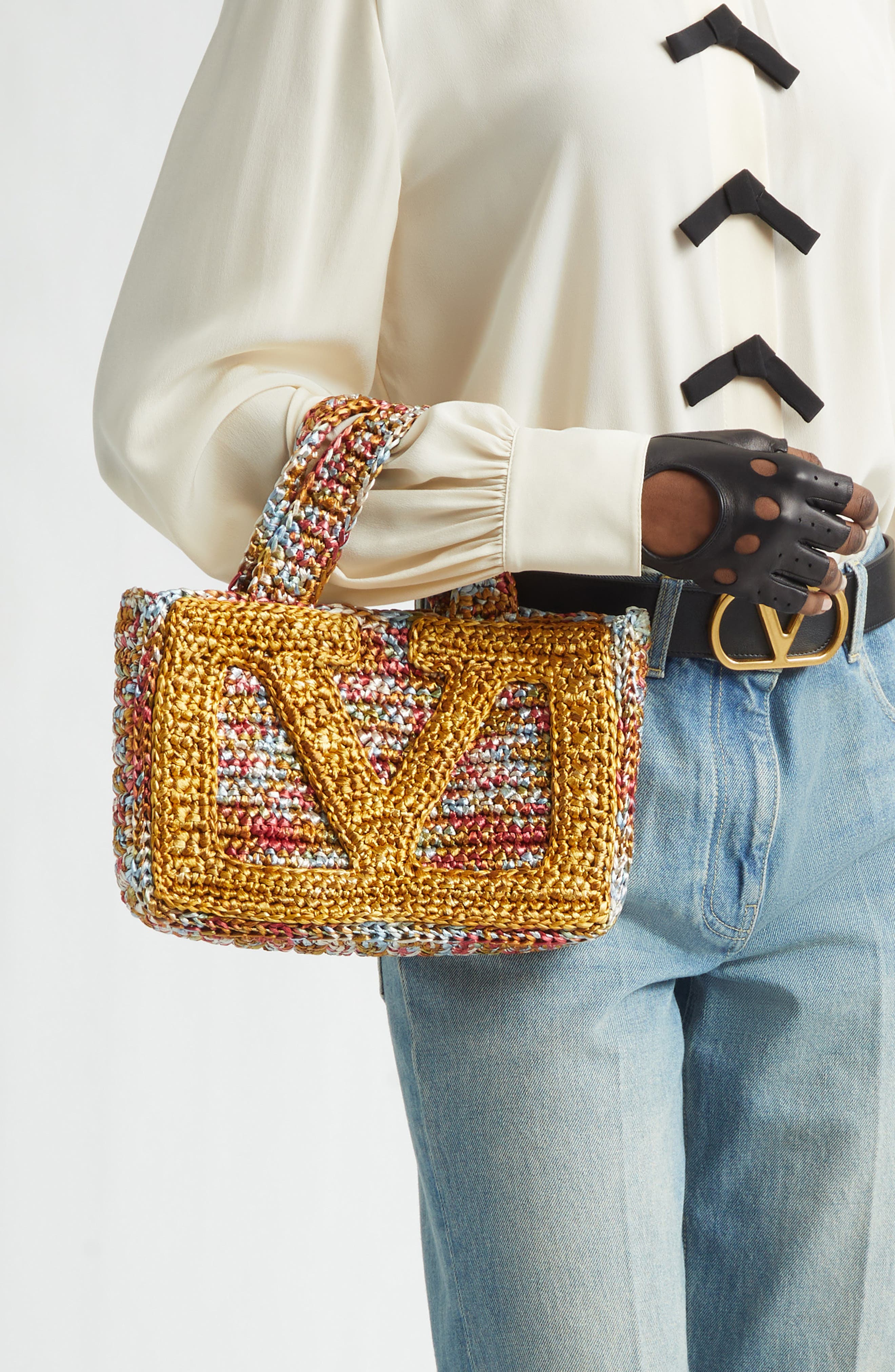 Valentino Garavani Small Viva Superstar Raffia Tote, Alternate, color, Brown Multi