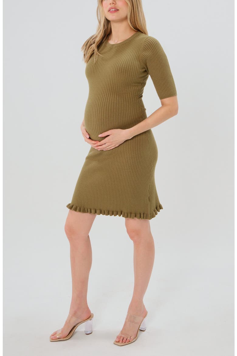 Women's Knee Length Olive Green Maternity Sweater Dress in Cotton Knit, Alternate, color, Olive Green