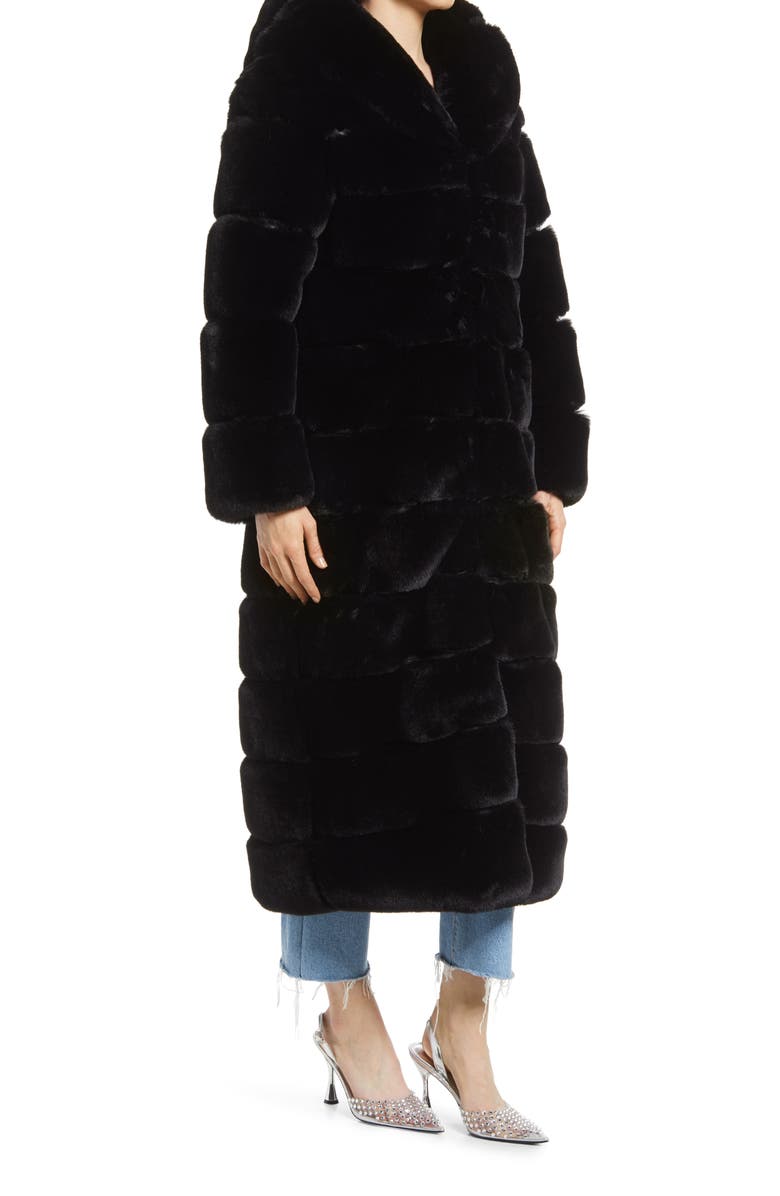 AZALEA WANG Faux Fur Midi Coat, Alternate, color, Black