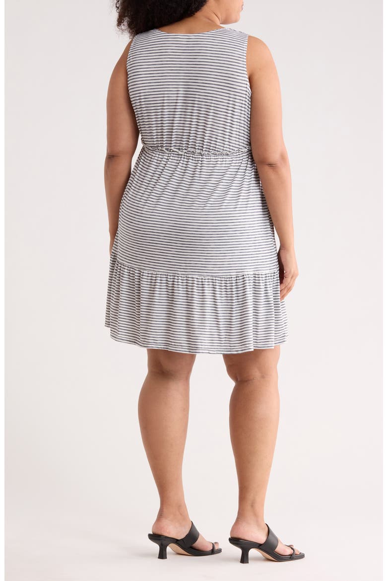 Tiered Sleeveless Dress, Alternate, color, IVORY/ NAVY DAINTY STRIPE