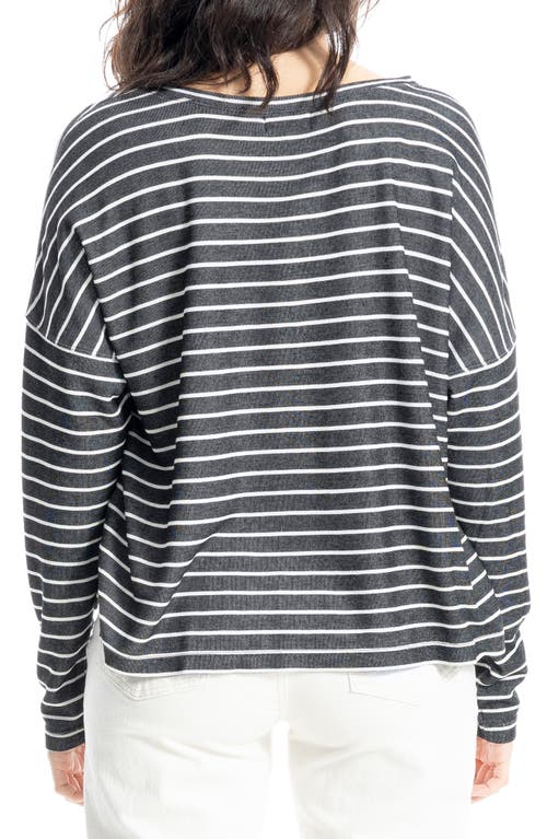 Max Studio Long Sleeve Bubble Hem Knit Top In Black/ivory