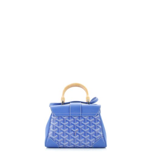 Pre-owned Goyard Goyard Saigon Top Handle Bag Coated Canvas With Leather Mini In Blue