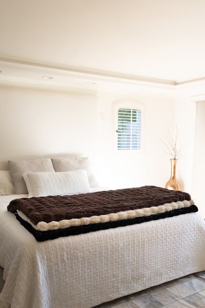 LA Escapade Faux Fur Throw Blanket, Alternate, color, Obsidian