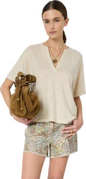 GERARD DAREL Miora Linen V-Neck T-Shirt