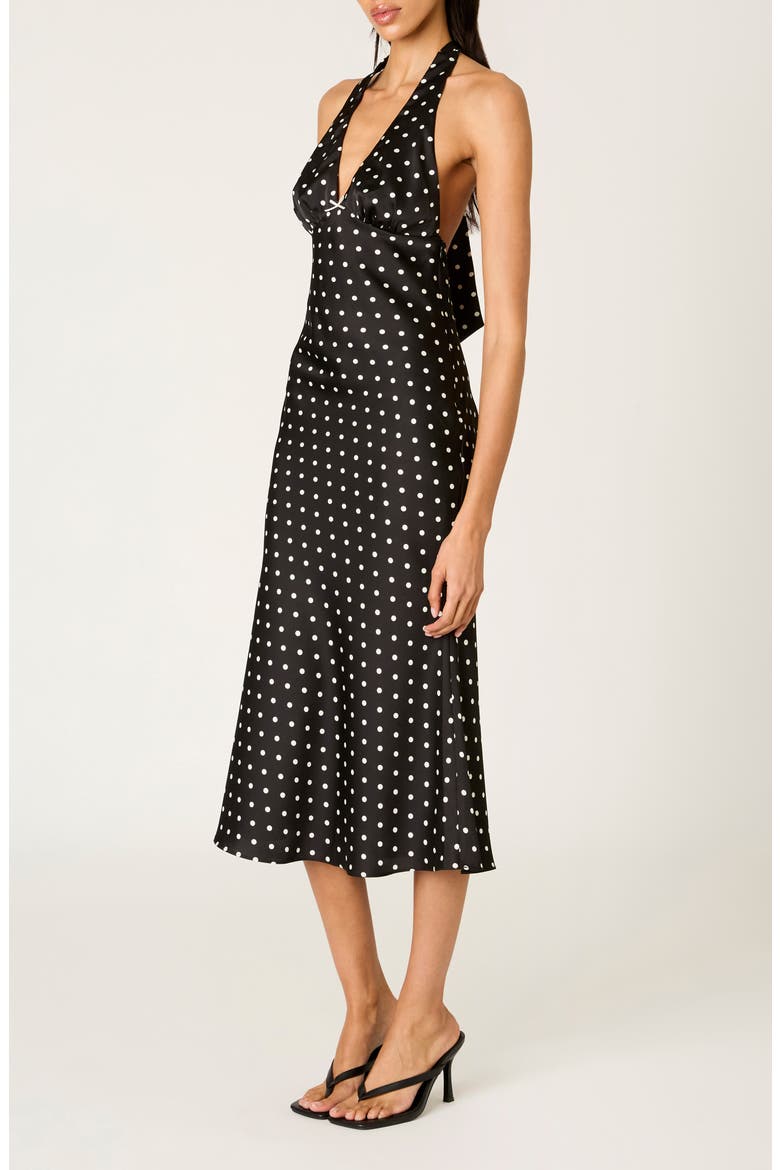 La Brea Polka Dot Halter Neck Slipdress, Alternate, color, BLACK