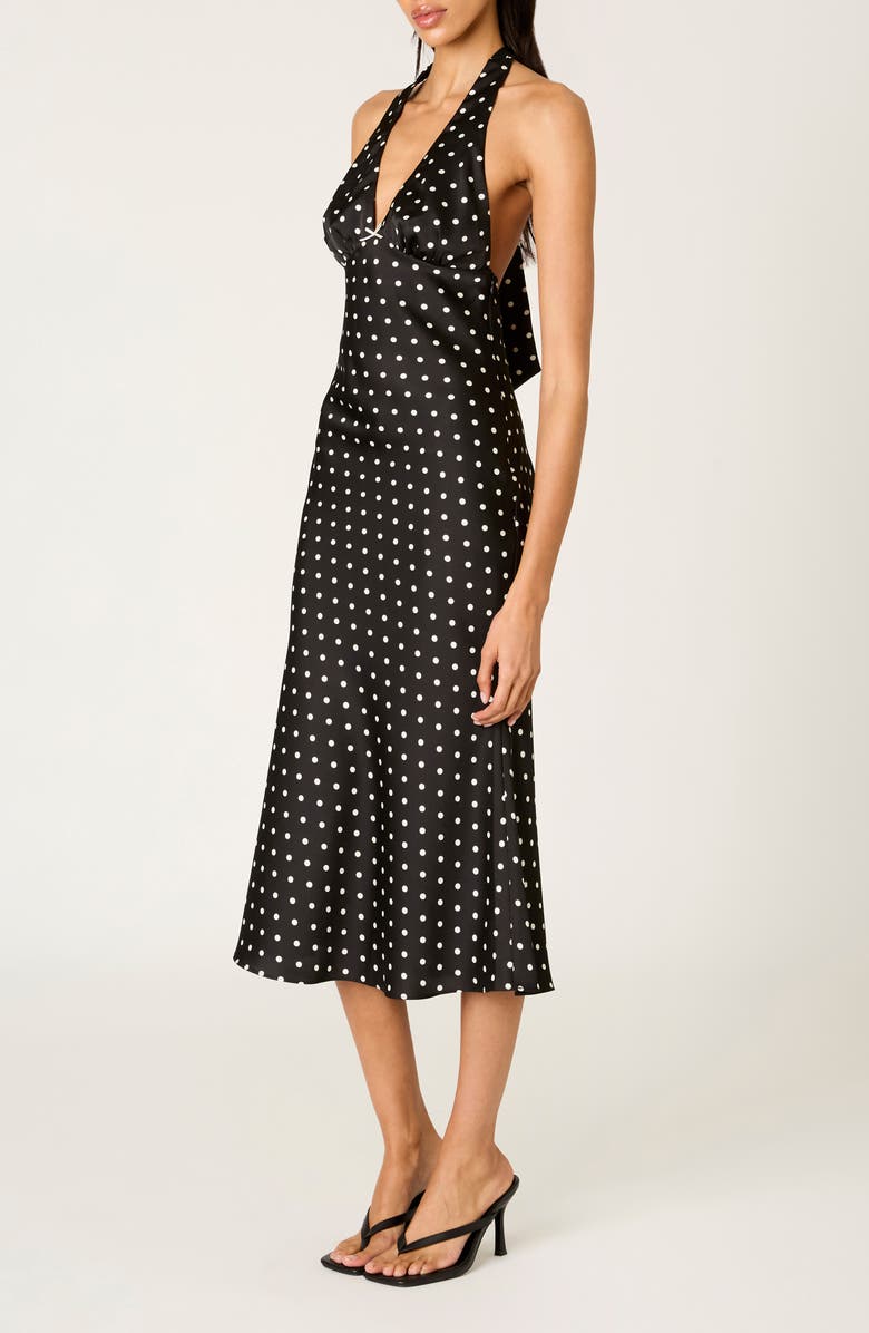 Nia La Brea Polka Dot Halter Neck Slipdress, Alternate, color, Black