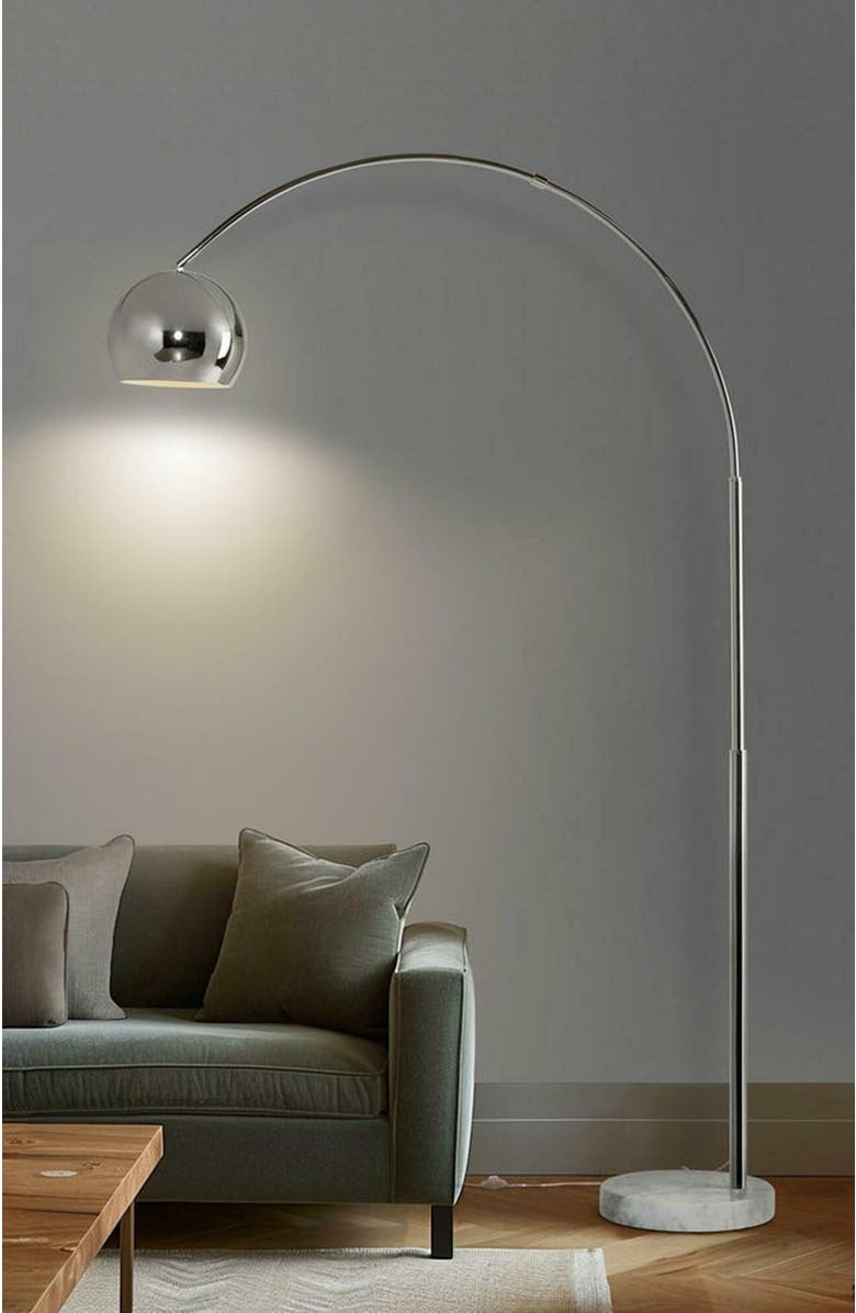 Brightech Olivia 75" Adjustable LED Floor Lamp with Metal Bowl Shade and Marble Base, Bulb Included, Alternate, color, Polished Chrome