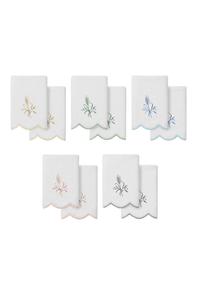 Whitney Scallop Set of 2 Fingertip Towels, Alternate, color, WHITE/ BEIGE