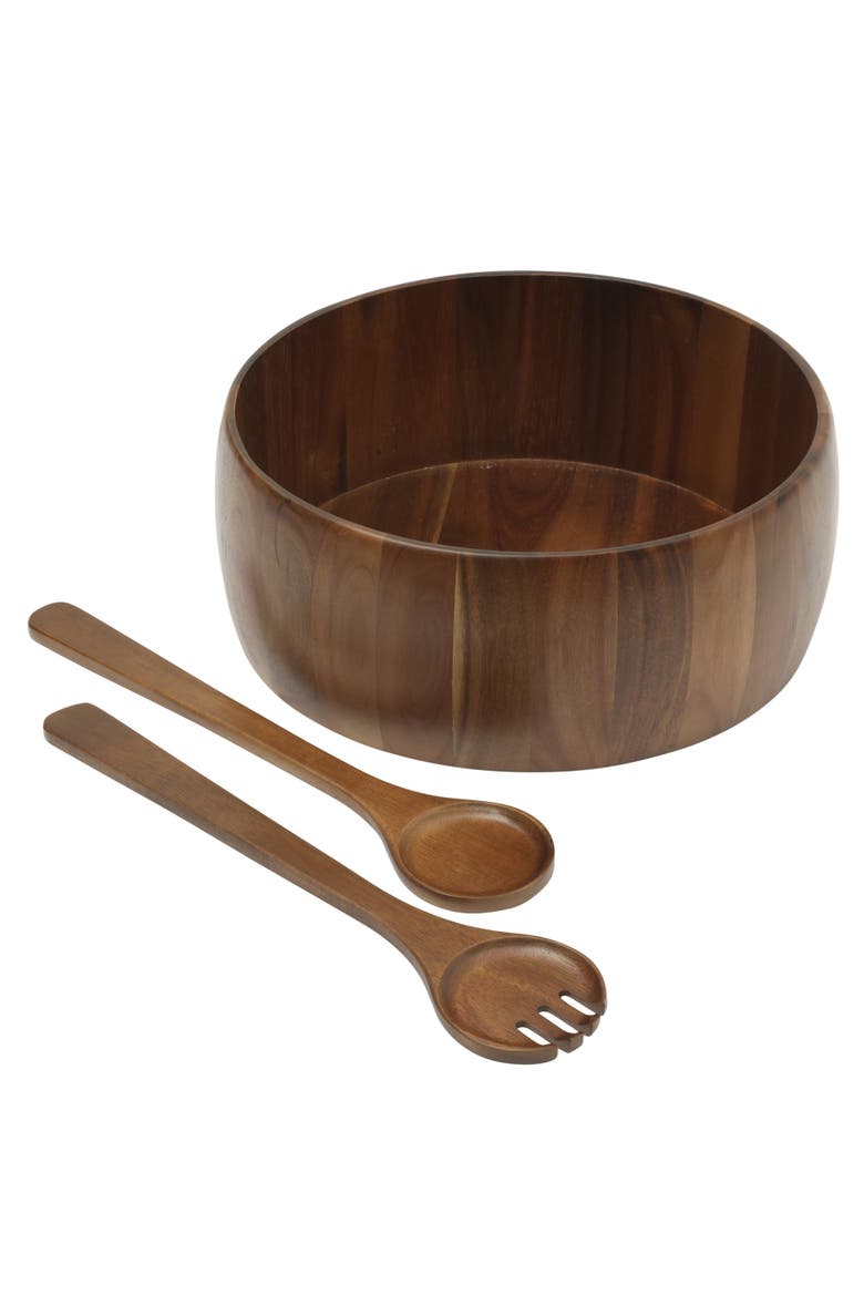 Laurelton Large Acacia Wood Salad Serving Bowl Set, Main, color, Brown
