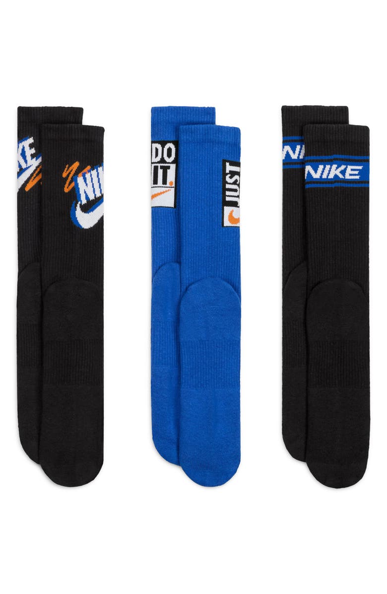 Nike Assorted 3-Pack Dri-FIT Crew Socks, Alternate, color, Black Multi