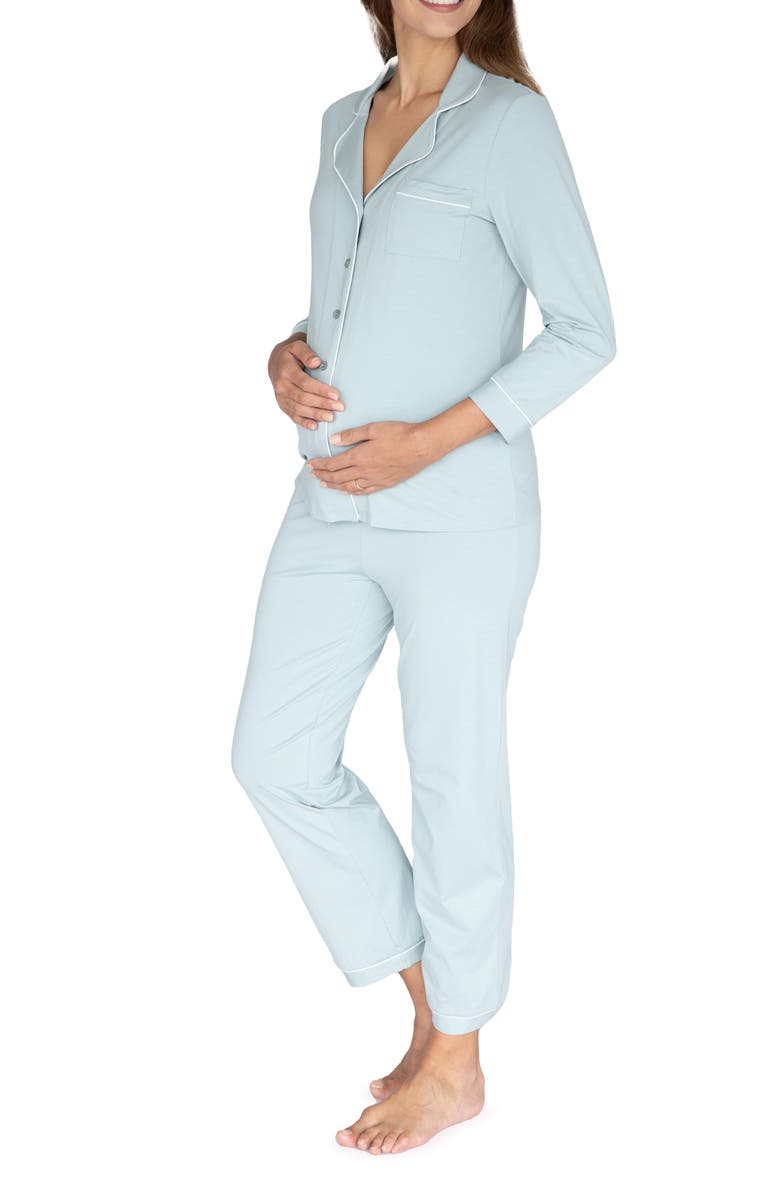 Angel Maternity Button Front Maternity Pajamas, Alternate, color, Sage