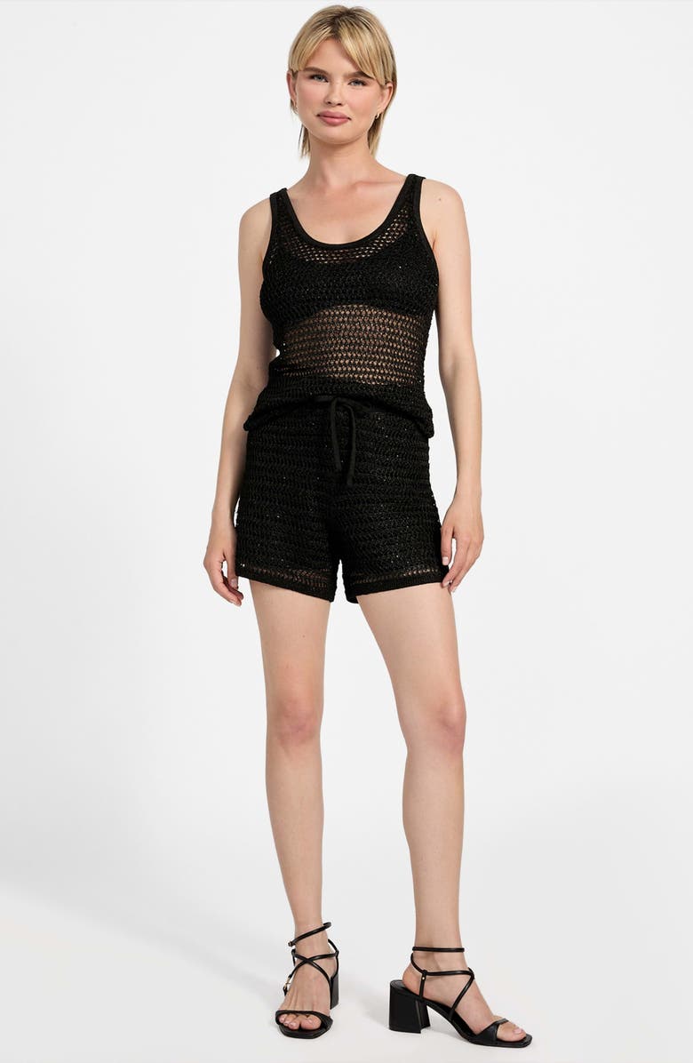 GUESS Ava Open Stitch Tank, Alternate, color, Jet Black Multi