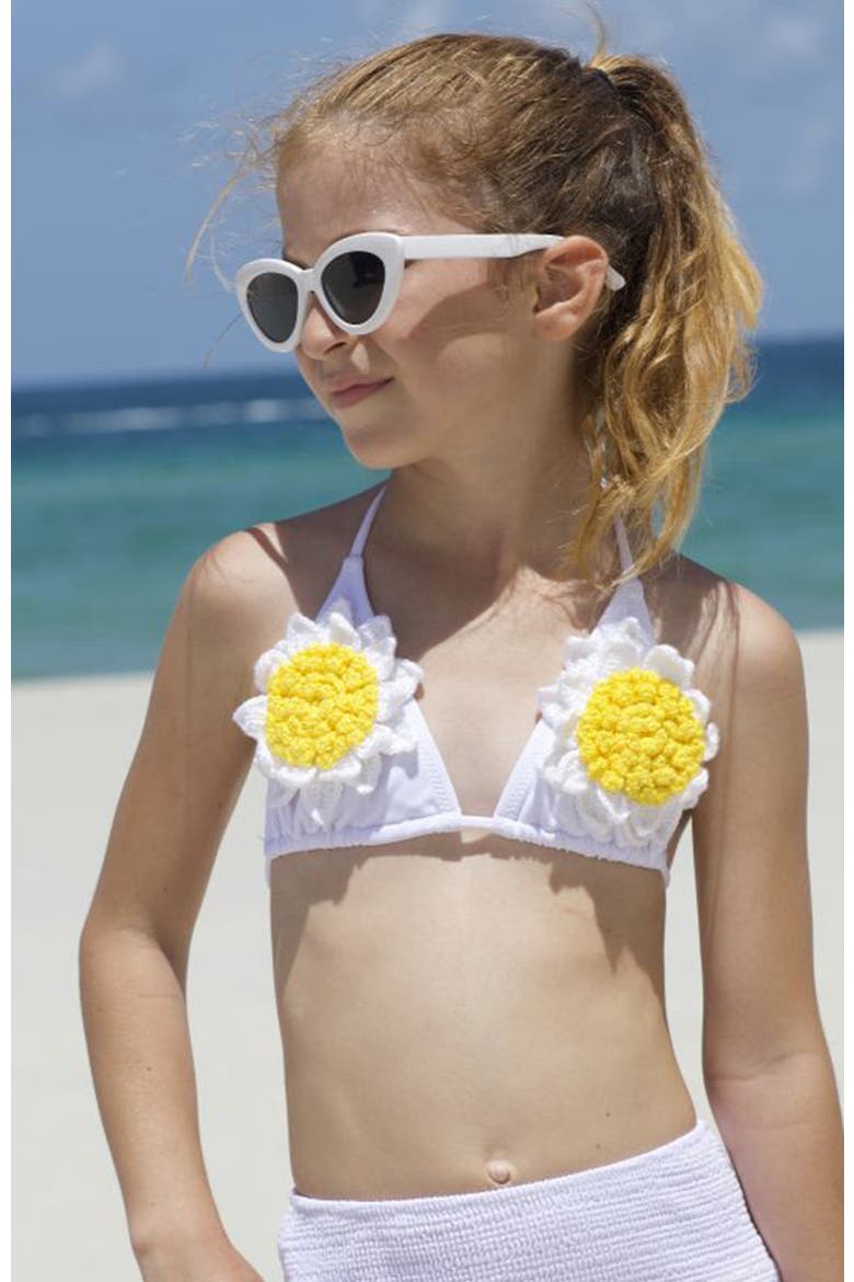 3D Daisy Crochet Triangle Two-Piece Bikini, Alternate, color, Yellow