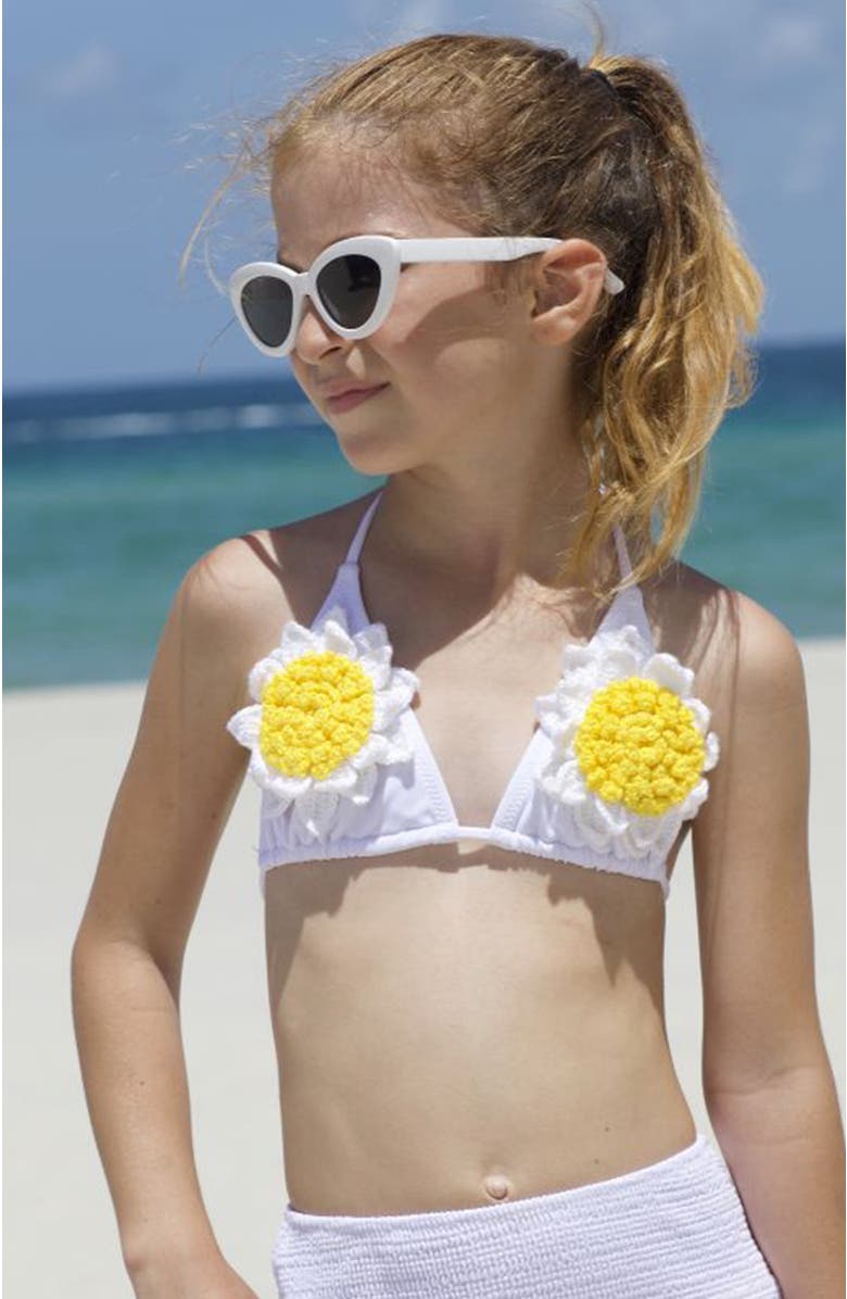NESSI BYRD 3D Daisy Crochet Triangle Two-Piece Bikini, Alternate, color, Yellow