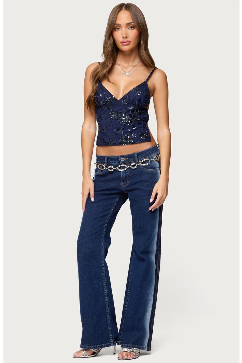 Pia Sequin Flower Open Back Camisole, Alternate, color, NAVY