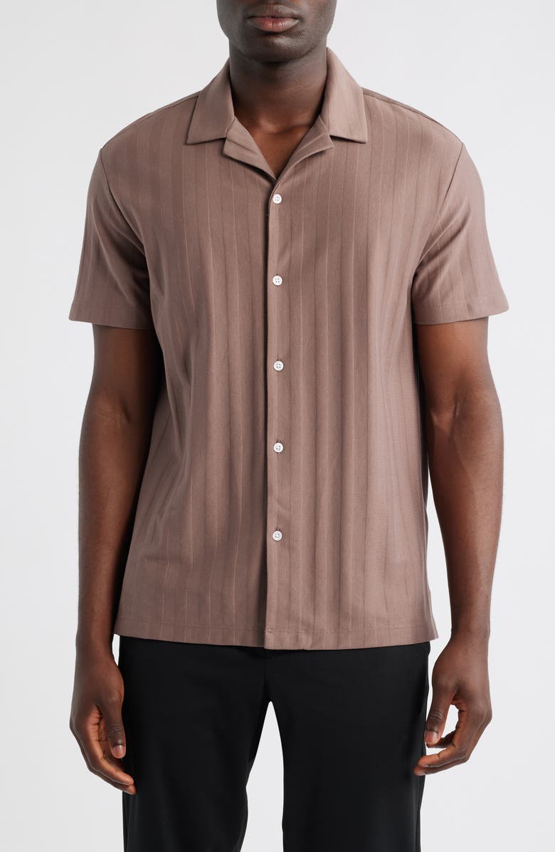 Reiss Sampson Textured Stripe Camp Shirt, Main, color, Taupe Brown
